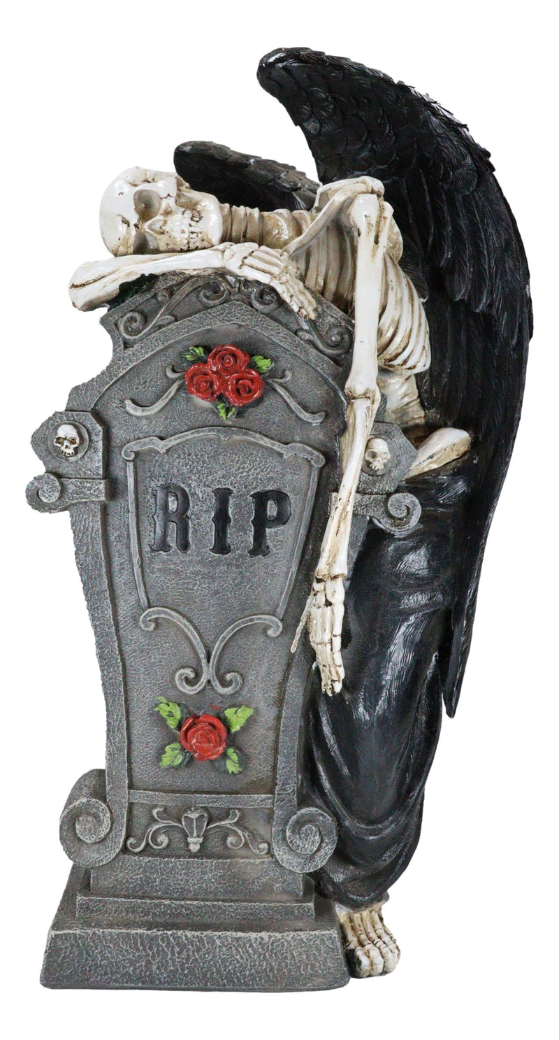 Large Winged Death Angel Grim Reaper Skeleton By Graveyard Tombstone Figurine