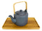 Matte Black Modern Ceramic 28oz Tea Pot With 4 Cups And Bamboo Serving Tray Set
