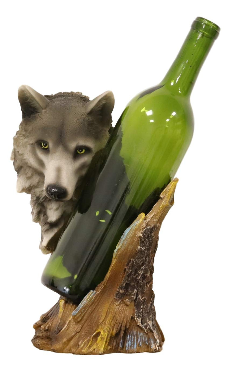 Ebros Large Rustic Woodlands Gray Wolf Wine Holder Figurine 10"H Animal Spirit Statue