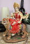 Hindu Goddess Durga Wearing Red Sari Riding On Tiger Figurine 8.5" Tall Statue