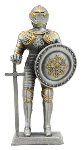 Pewter French Knight Figurine 4"H Medieval Suit Of Armor Dollhouse Miniature