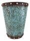 Rustic Western Turquoise Floral Scroll Faux Leather Dry Waste Basket Trash Bin