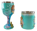 Ebros Nautical Turquoise Ocean Coral Reef Mermaid W/ Pearl Mug & Wine Goblet Set