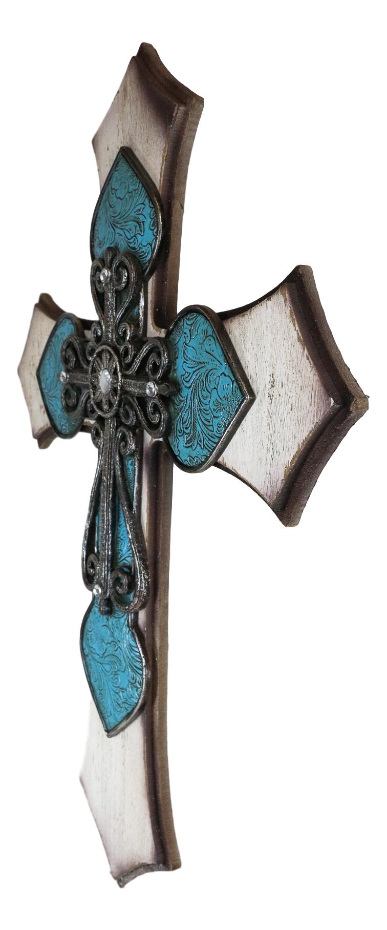 Large Rustic Western Crystal Floral Turquoise Occitan Spade Layered Wall Cross