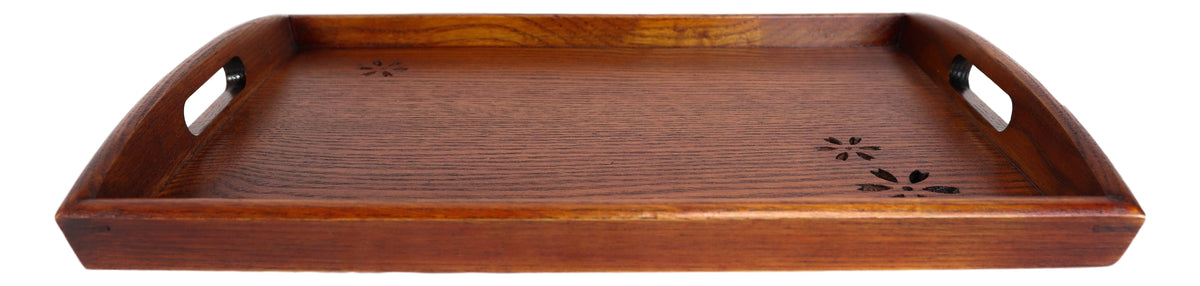 Floral Pattern Sturdy Solid Wood Food Tea Butler Tray Platter With Handles 16"X11"