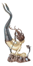 4 Feet Tall Aluminum Nautical Golden Mermaid Diving By Starfishes Coral Statue