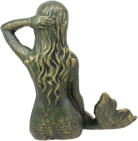 6.75"L Nautical Siren Expecting Mermaid Cast Iron Rustic Patina Finish Statue - Ebros Gift