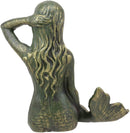 Ebros Gift 6.75" Tall Nautical Siren Expecting Mermaid Cast Iron Rustic Vintage Patina Finish Statue Ocean Goddess Princess Coastal Beach Under The Sea Mermaids Decorative Accent