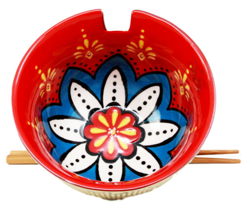 Ebros Set of 2 Luxury Gold Plated Ramen Noodle Bowls W/ Chopsticks Red Lotus Blossom