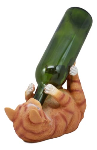 Ebros Feline Tabby Kitty Cat Wine Bottle Holder Caddy Figurine for Whimsical Tabletop Wine Racks or Animal Statues & Kitten Figurines As Birthday Gifts Crazy for Cat Lovers (Orange Tabby) - Ebros Gift