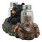 Baby Bear Cub Sitting In Log With Squirrel Salt And Pepper Shakers Holder Statue