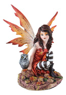 Ebros Fantasy Autumn Forest Tribal Fairy In Orange Gown With Owlet Owl Figurine Decor