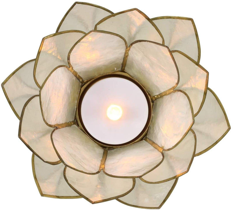 Ebros Seashells Lotus Flower Votive Tea Light Candle Holder 4.25"D (Pearl White)