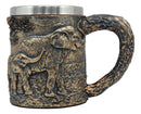 Ebros Safari Elephant& Calf Family Coffee Mug Textured Rustic Tree Bark Design