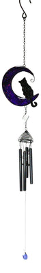 Witchcraft Black Cat On Purple Crescent Moon Stained Glass Wind Chime Suncatcher