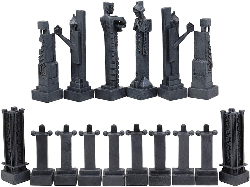 Ebros Gift Frank Lloyd Wright Architecture Midway Gardens Complex Collectible White and Black Geometrical Sprites Chess Pieces Set with 5" Tallest Sprite Piece Figurines