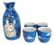 Ebros Gift Japanese Maneki Neko Lucky Charm Cat Glazed Ceramic Blue Sake Set Flask With Four Cups Great Asian Living Home Decor and Gift For Housewarming Special Friendship Eastern Decorative Party Set