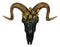 Rustic Black Ram Skull With Golden Horns And Tulip Flowers Wall Trophy Decor