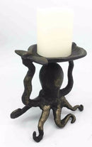 Nautical Ocean Reef Kraken Octopus With Sea Shell Pillar Candleholder Figurine