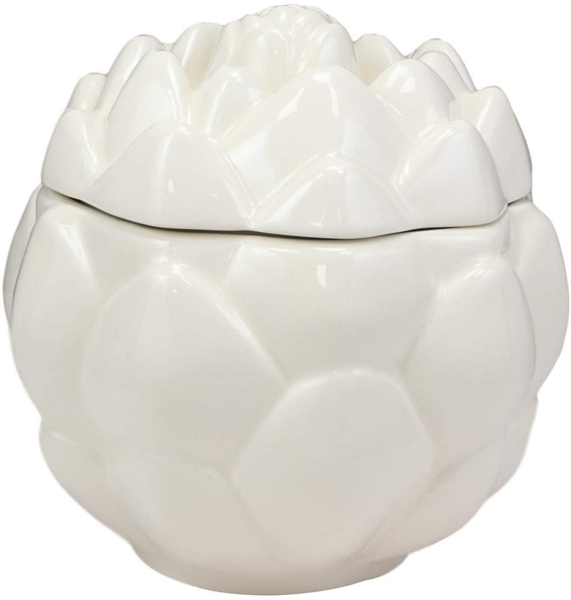 Ebros 6"D Ceramic White Artichoke Condiments Container With Lid Dipping Sauce