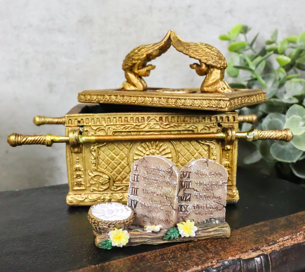 Matte Gold Ark Of The Covenant Model With Contents Figurine Decorative Box 1:10 - Ebros Gift
