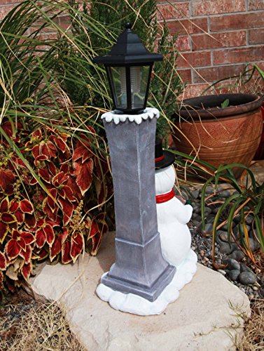 Ebros Jolly Christmas Season Frosty The Snowman Decorative Statue With Solar LED Light Lantern Lamp 18.5"H As Home Patio Guest Greeter Welcome Decor With Happy Holidays Sign Plaque