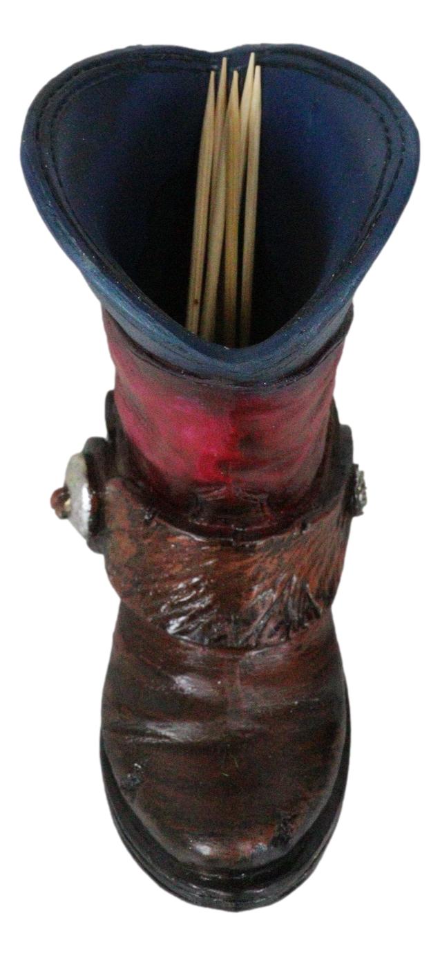 Rustic Western Texas State Flag Fancy Cowboy Boot With Spur Toothpick Holder - Ebros Gift