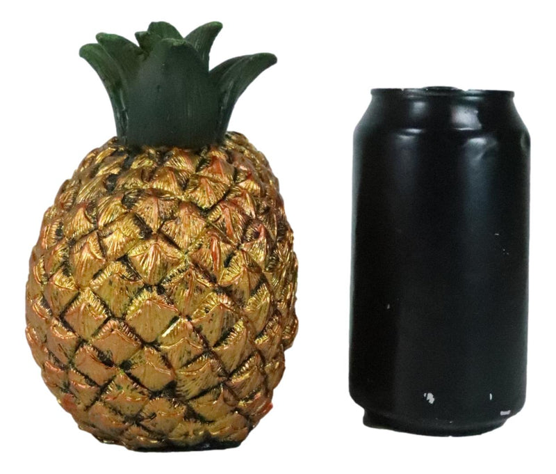 Hawaiian Tropical Pineapple Golden Skull Figurine 6"Tall Fruity Skeleton Head