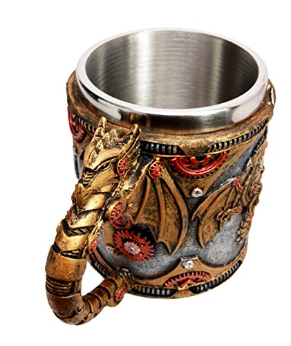 Ebros Golden Steampunk Cyborg Robotic Dragon Beer Stein Tankard Coffee Cup Mug - Ebros Gift