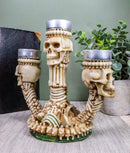 Ebros Trio Ossuary Graveyard Skulls & Skeleton Bones Candelabra Candle holder