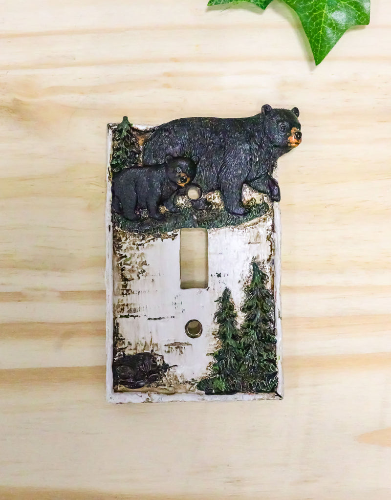 Ebros Set of 2 Rustic Pine Trees Black Mother Bear & Cub Wall Light Cover Plate