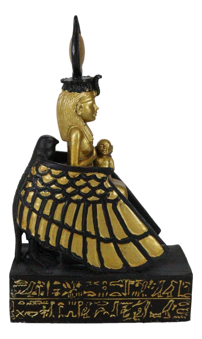 Classical Egyptian Golden Goddess Iset Isis Ra Nursing Horus Baby Figurine