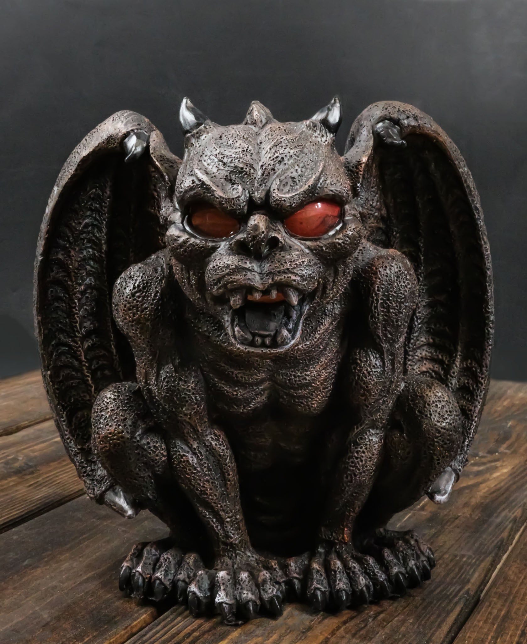 Gothic Winged Vampire Gargoyle With Translucent Eyes Candle Holder