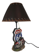 Vintage Retro Red Motorcycle By Route 66 Highway Sign Desktop Table Lamp 19"Tall