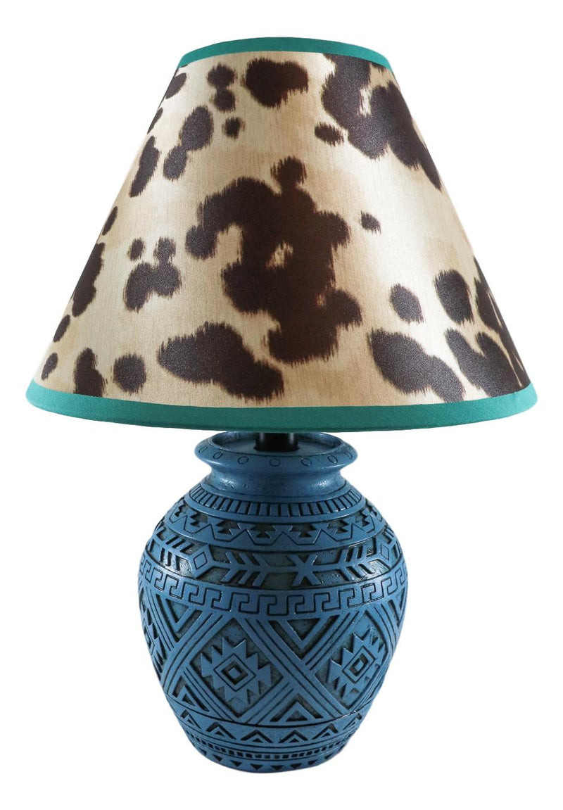 Indian Tribal Southwest Navajo Vector Turquoise Petite Vase Table Lamp W/ Shade