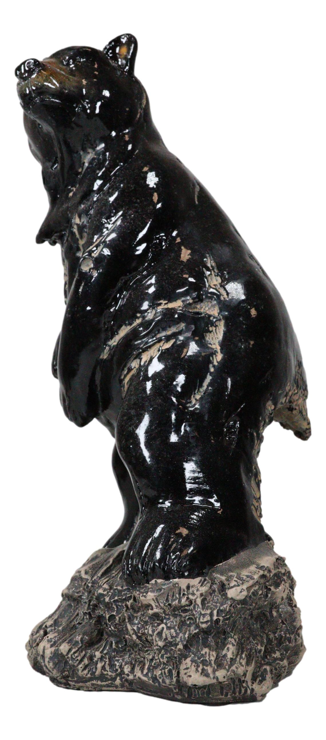 Rustic Western Woodlands Forest Black Bear Standing On Rock Figurine Decor