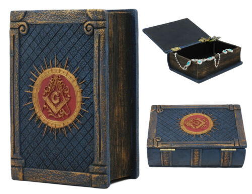 Small Blue Masonic Secret Book Box Freemasonry Square and Compasses Stonemasons