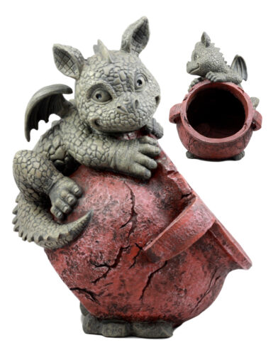 Playful Climbing Dragon Baby Planter Pot Home Patio Garden Decor Statue 12.5"H