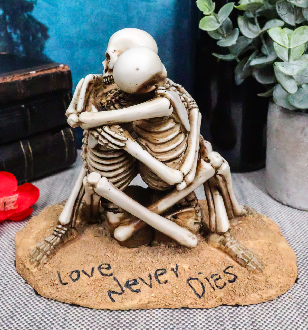 Day Of The Dead Love Never Dies Castaway Wedding Skeleton Couple Hugging Statue - Ebros Gift