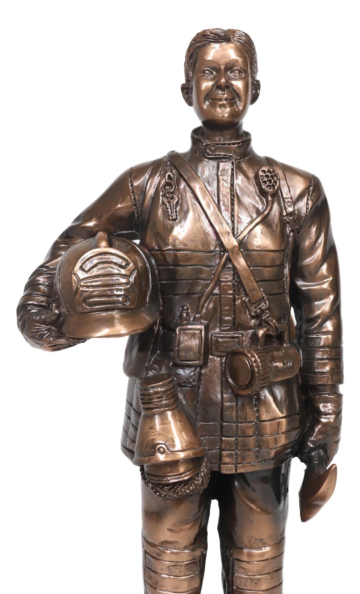 Fire Fighter Civil Service Firewoman With Helmet and Axe On Trophy Base Statue - Ebros Gift