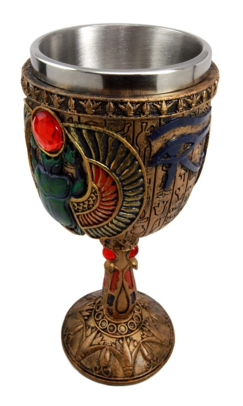 Ebros Ancient Egyptian Winged Scarab Wine Goblet In Hieroglyphic Design 6oz 7"H