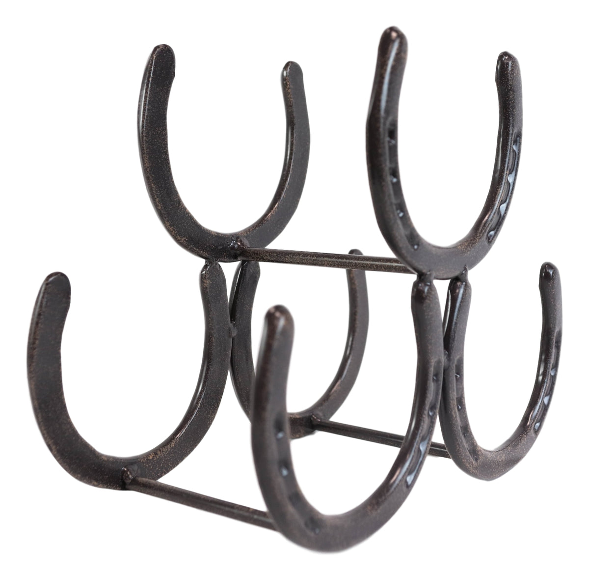 Large Cast Iron Rustic Farmhouse Stacked Horseshoes 3 Bottles Wine Holder Racks - Ebros Gift