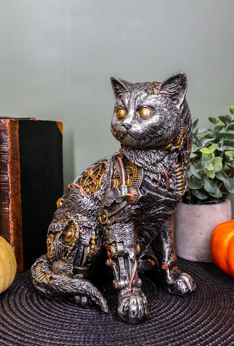Ebros Steampunk Cyborg Cat with Clockwork Gears Nuts and Bolts Statue 8" Tall