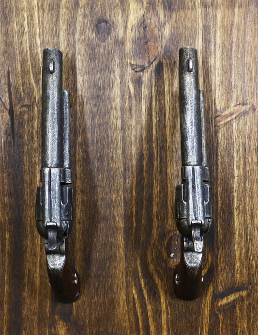 Set of 2 Rustic Western Cowboy Dual Revolver Pistols Barn Door Bar Pull Handles