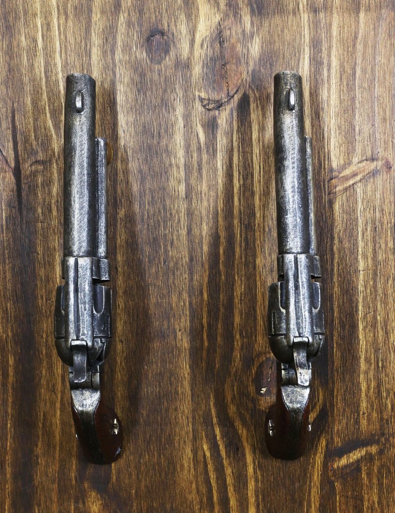 Set of 2 Rustic Western Cowboy Dual Revolver Pistols Barn Door Bar Pull Handles