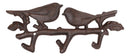 Cast Iron Rustic Lovebirds Perching On Leafy Twig Branch 3-Pegs Wall Coat Hook