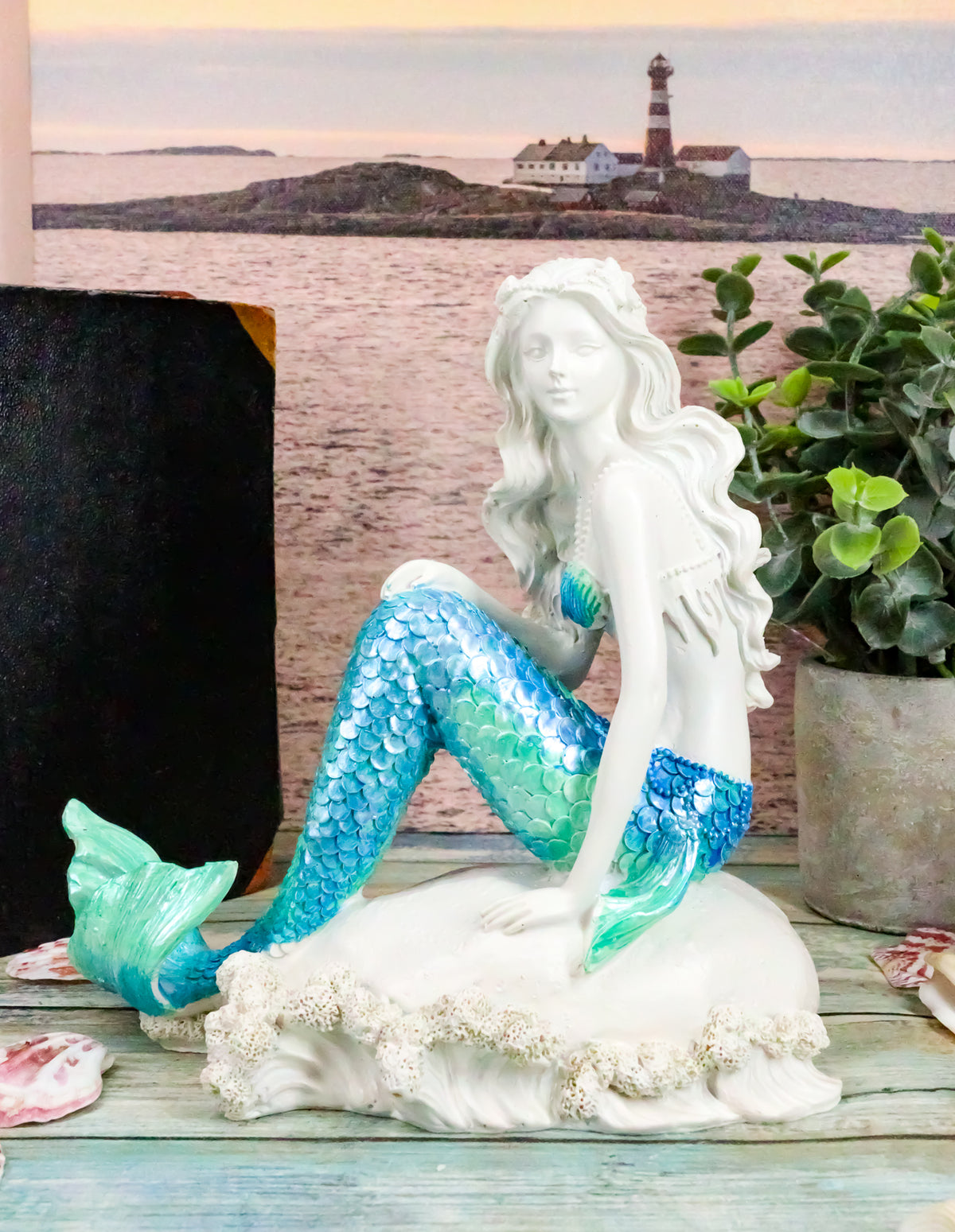 Ebros Gift 6.25" Tall Nautical Capiz Blue Tailed Mermaid Ariel Sitting On Beach - Ebros Gift