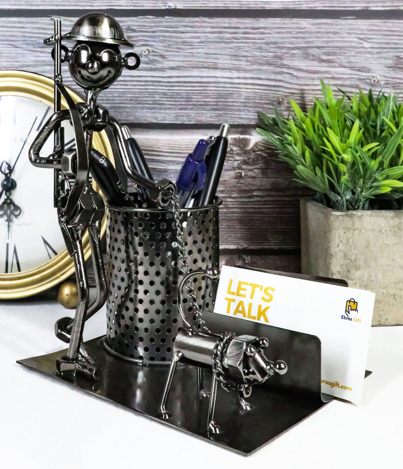 Outdoor Hunter With Dog Metal Desk Stationery And Business Card Holder Organizer