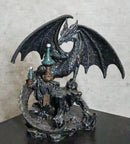 Stone Dragon With Open Wings Guarding Medieval Castle On Mountain Rocks Figurine