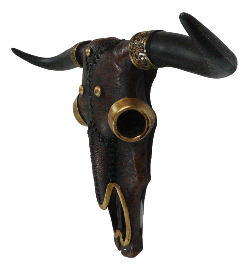 Large Rustic Western Steampunk Tooled Leather Steer Bull Cow Skull Wall Decor